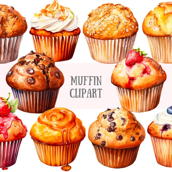 Watercolour Muffin Clipart Delicious Cupcake Bakery Treat PNG Digital Image Downloads for Card Making Scrapbook Junk Journal Paper Crafts