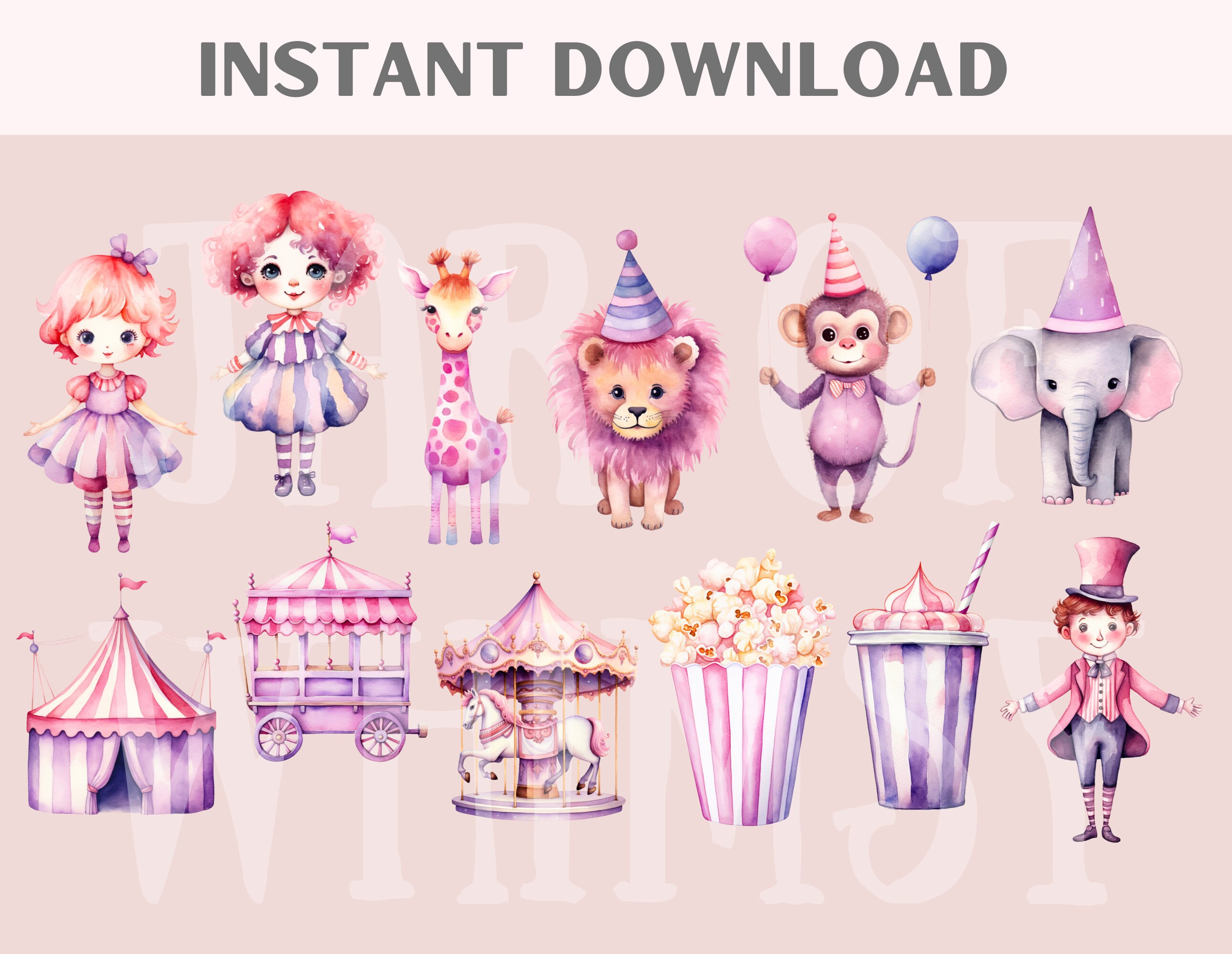 Watercolour Cute Pastel Circus Clipart Pastel Carnival Clown PNG ...
