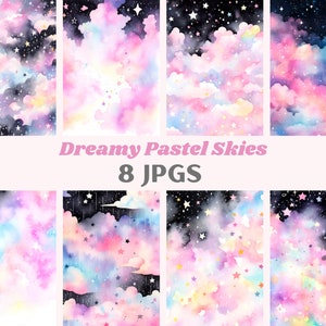 Aquarela Dreamy Pastel Skies Clipart Pastel Galaxy JPG Downloads de imagens digitais para fazer cartões Scrapbook Junk Journal Paper Crafts