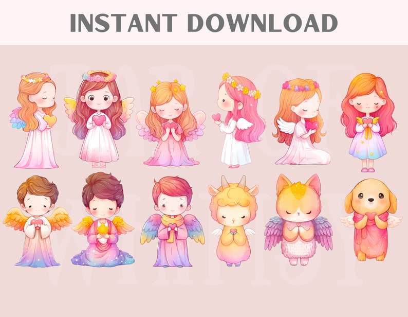Watercolour Kawaii Angel Clipart Cute Chibi Cupid Girl PNG Digital ...
