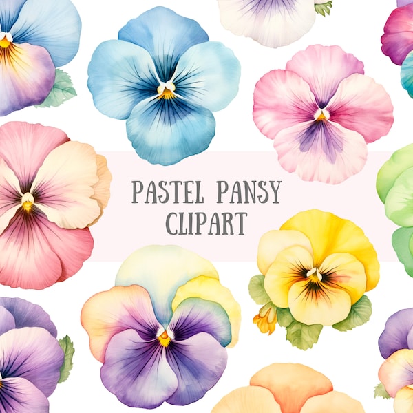 Watercolour Pastel Pansy Clipart Spring Flower Elements PNG Digital Image Downloads for Card Making Scrapbook Junk Journal Paper Crafts