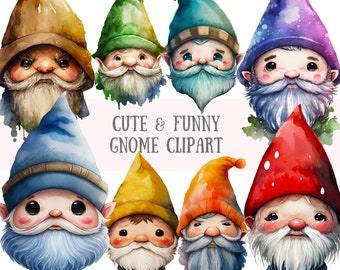 Acquerello carino e divertente Gnome Clipart Nano Fantasy PNG Download di immagini digitali per la creazione di cartoline Scrapbook Junk Journal Paper Crafts