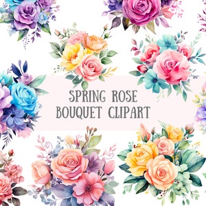 Acuarela Primavera Rosa Ramo Clipart Flores Floral PNG Descargas de imágenes digitales para hacer tarjetas Scrapbook Junk Journal Paper Crafts
