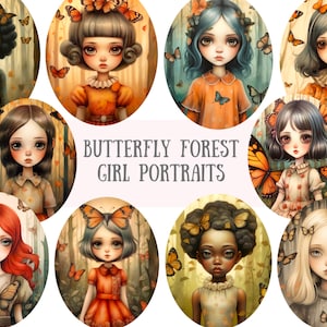 Aquarelle papillon forêt fille Clipart automne fantaisiste PNG Image numérique à télécharger pour la fabrication de cartes Scrapbook Junk Journal travaux manuels en papier