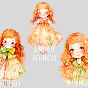 Akvarell Kawaii Spring Girl Clipart Söt Chibi Anime Girl PNG Digitala Bildnedladdningar för Korttillverkning Scrapbook Junk Journal Papperspyssel bild 10