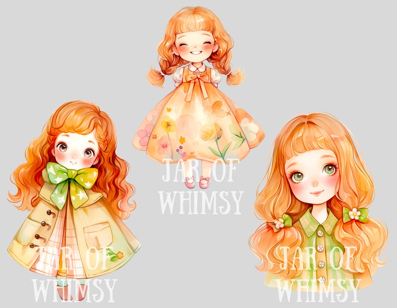 Akvarell Kawaii Spring Girl Clipart Söt Chibi Anime Girl PNG Digitala Bildnedladdningar för Korttillverkning Scrapbook Junk Journal Papperspyssel bild 10