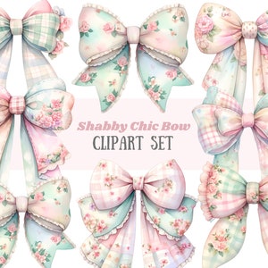Aquarell Shabby Chic Schleife Clipart Patchwork Schleife PNG digitale Bild-Downloads für die Kartenherstellung Scrapbook Junk Journal Papierhandwerk