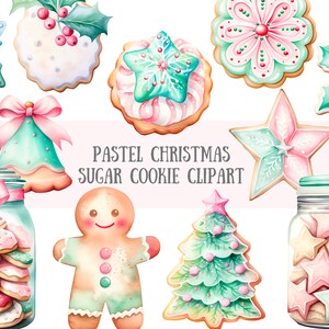 Aquarell Pastell Weihnachten Zucker Cookie Clipart Weihnachten Leckereien PNG digitale Bild-Downloads für die Kartenherstellung Scrapbook Junk Journal Papierhandwerk