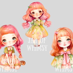 Akvarell Kawaii Spring Girl Clipart Söt Chibi Anime Girl PNG Digitala Bildnedladdningar för Korttillverkning Scrapbook Junk Journal Papperspyssel bild 9