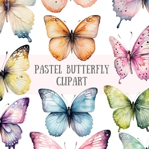 Aquarel pastel vlinder clipart lente vlinders PNG digitale afbeelding downloads voor kaart maken plakboek ongewenste dagboek papier ambachten