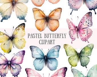 Watercolour Pastel Butterfly Clipart Spring Butterflies PNG Digital Image Downloads for Card Making Scrapbook Junk Journal Paper Crafts
