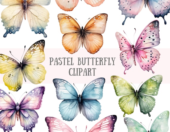 Watercolour Pastel Butterfly Clipart Spring Butterflies PNG Digital Image Downloads for Card Making Scrapbook Junk Journal Paper Crafts
