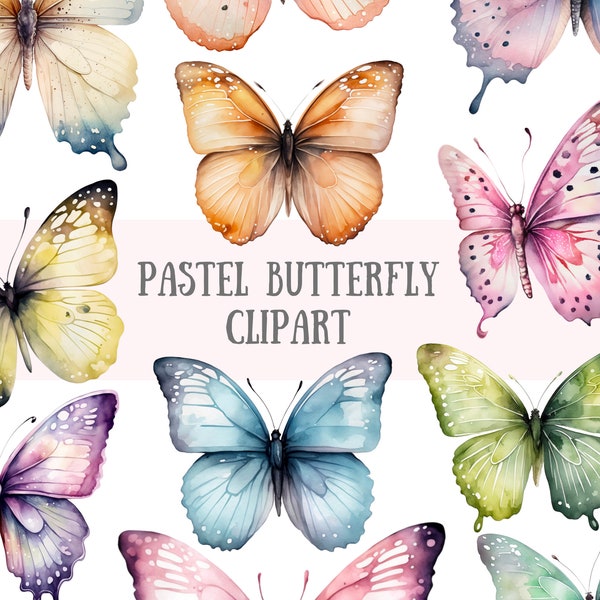Watercolour Pastel Butterfly Clipart Spring Butterflies PNG Digital Image Downloads for Card Making Scrapbook Junk Journal Paper Crafts