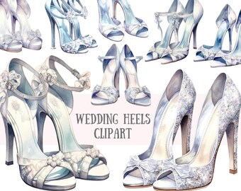 Watercolour Wedding Heels Clipart Bridal Shoes PNG Digital Image Downloads for Card Making Scrapbook Junk Journal Paper Crafts