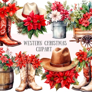 Aquarel westerse kerst clipart land kerst kerst png digitale afbeelding downloads voor kaarten maken plakboek junk dagboek papier ambacht