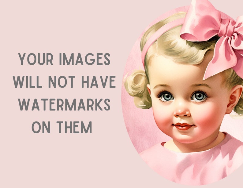 Akvarell Vintage Baby Girl Clipart Baby Shower PNG Digitala Bildnedladdningar för Korttillverkning Scrapbook Junk Journal Papperspyssel bild 4