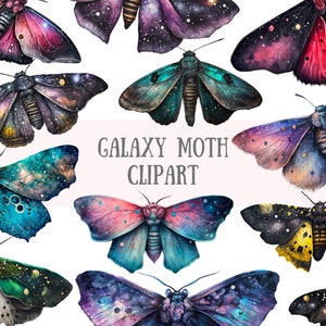 Aquarell Galaxy Motten Clipart Himmlische Motte PNG digitale Bild-Downloads für die Kartenherstellung Scrapbook Junk Journal Papierhandwerk