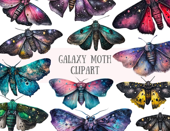 Watercolour Galaxy Moths Clipart Celestial Moth PNG Digital Image Downloads for Card Making Scrapbook Junk Journal Paper Crafts