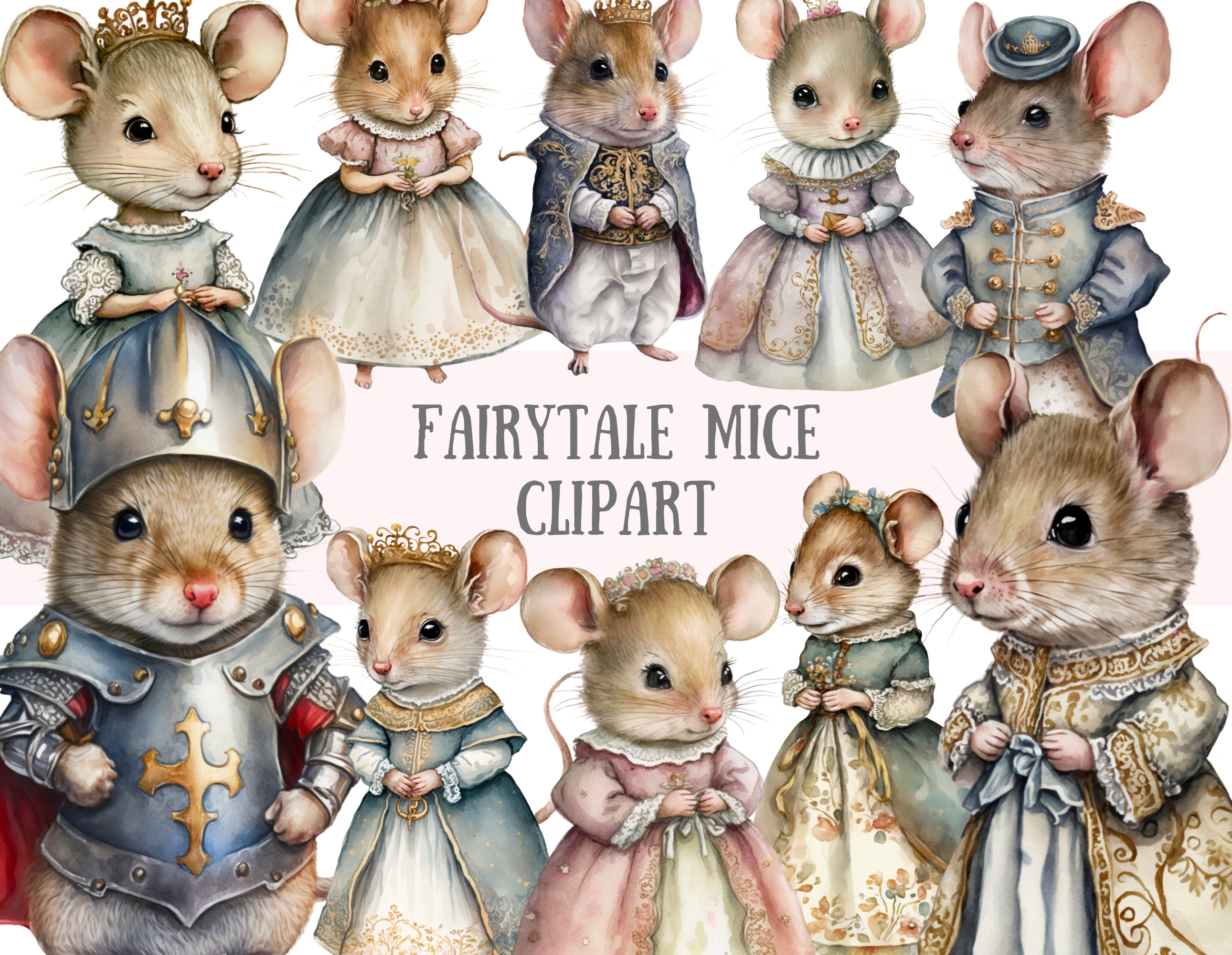 Watercolour Fairytale Mice Clipart Princess Mouse PNG Digital Image ...