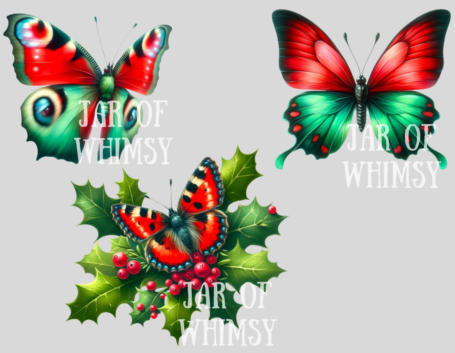 Watercolour Christmas Butterfly Clipart Red & Green Butterfly PNG ...