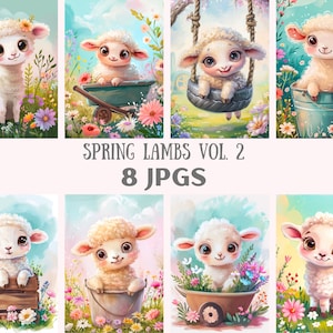 Aquarell Frühling Lamm Clipart Ostern Baby Schaf JPG Digitalbild Downloads für die Kartenherstellung Scrapbook Junk Journal Papierhandwerk