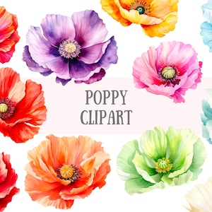 Aquarelle coquelicots Clipart printemps fleurs éléments PNG image numérique à télécharger pour la fabrication de cartes scrapbooking journal indésirable papier artisanat