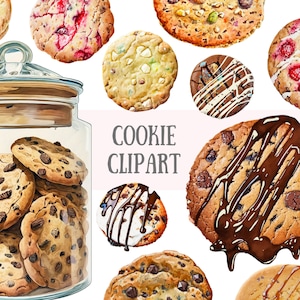 Aquarell Cookie Clipart Choc Chip Cookies Kekse PNG digitale Bild-Downloads für die Kartenherstellung Scrapbook Junk Journal Papierhandwerk