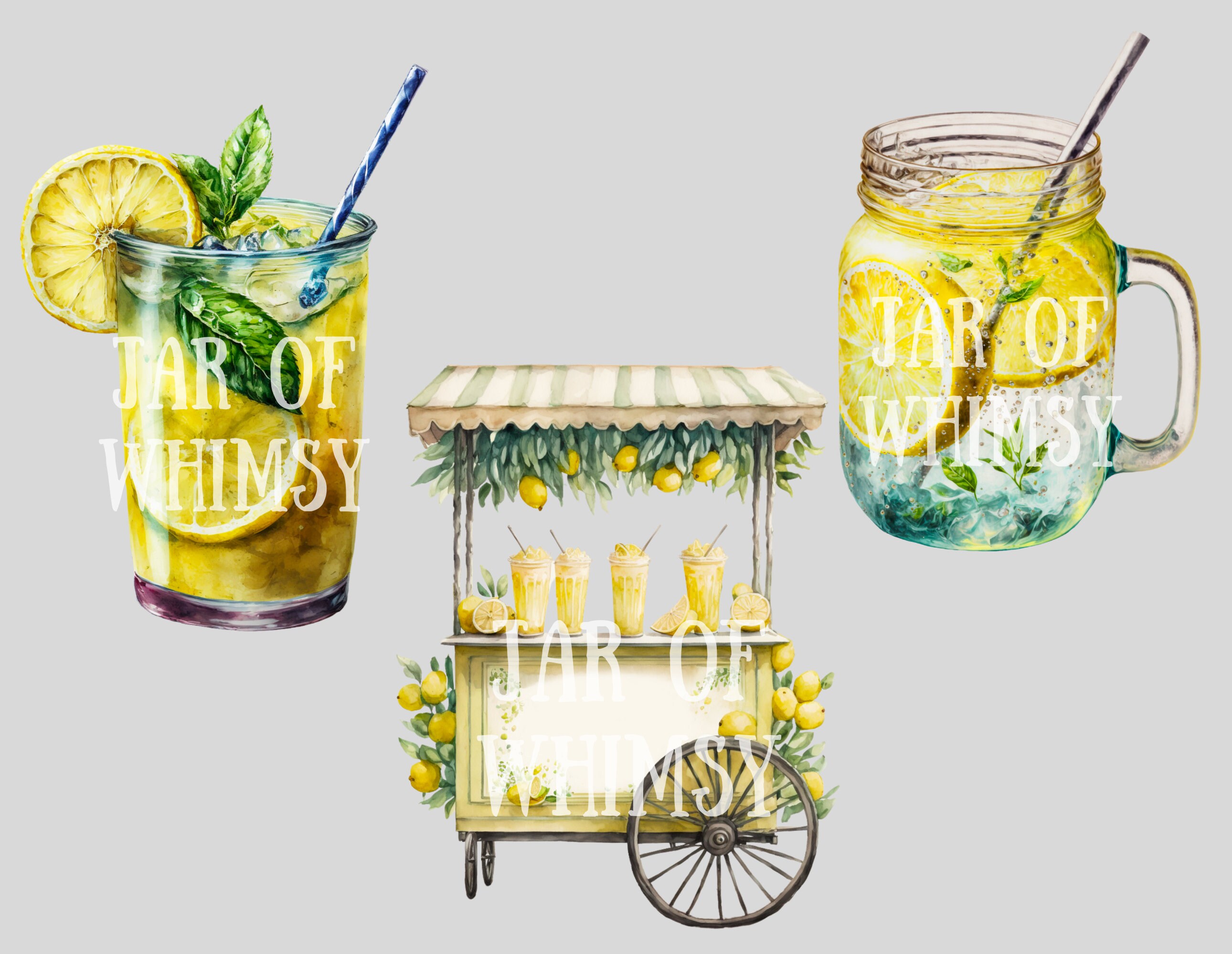 Watercolour Lemonade Stand Clipart - Lemon Fruit PNG Digital Image ...