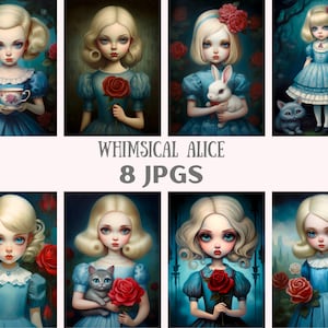 Acquerello Whimsical Alice Clipart Alice nel Paese delle Meraviglie JPG Download di immagini digitali per realizzare cartoline Scrapbook Junk Journal Mestieri di carta