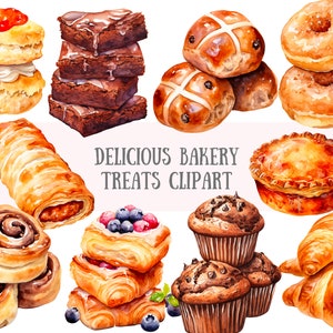 Aquarell Leckere Bäckerei Leckerbäckerei Lecker Clipart Brot Waffel Donut PNG digitale Bild-Downloads für die Kartenherstellung Scrapbook Junk Journal Papierhandwerk