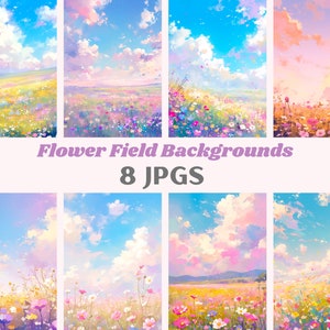 Aquarelle fleur champ fond Clipart fleurs sauvages champs JPG téléchargements d'images numériques pour la fabrication de cartes scrapbooking journal indésirable papier artisanat