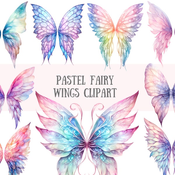 Watercolour Pastel Fairy Wings Clipart Pixie Fairy Angel PNG Digital Image Downloads for Card Making Scrapbook Junk Journal Paper Crafts