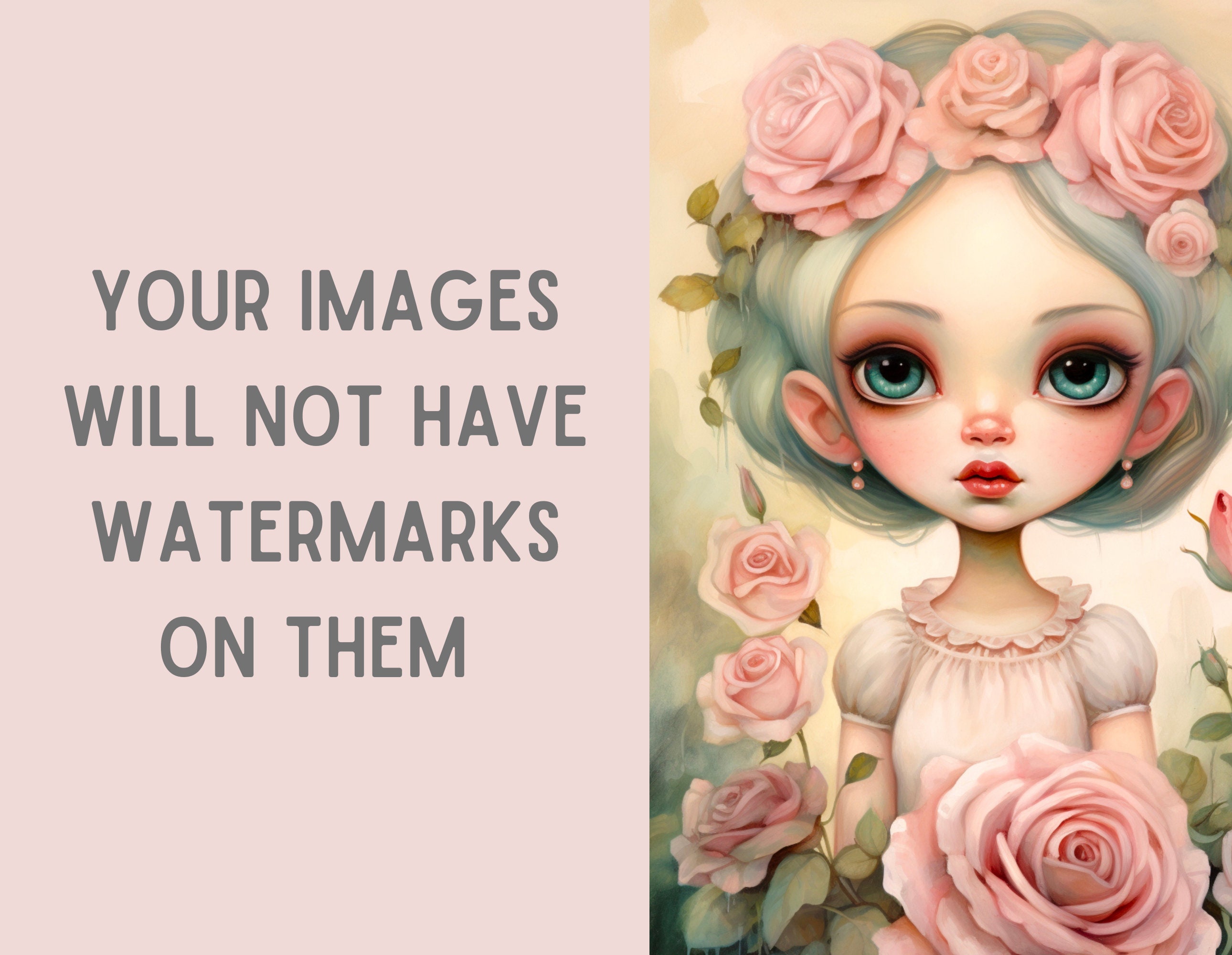 Watercolour Shabby Chic Girl Clipart Big Eyed Girl Art Print JPG ...