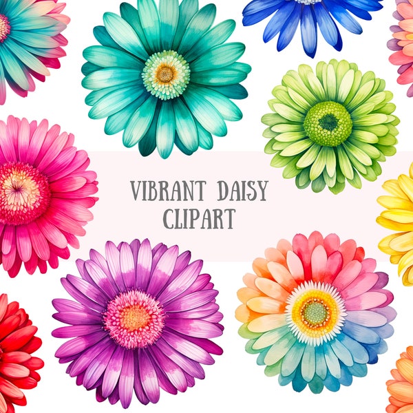 Watercolour Vibrant Daisies Clipart Spring Flower Elements PNG Digital Image Downloads for Card Making Scrapbook Junk Journal Paper Crafts