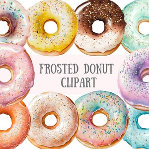 Acuarela Frosted Donut Clipart - Donut PNG Descargas de imágenes digitales para la fabricación de tarjetas, álbum de recortes, diario basura, artesanías de papel