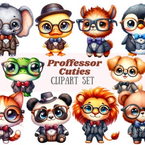 Profesor de acuarela, animal, clipart, maestro de escuela masculino, imagen PNG, descarga digital para hacer tarjetas, álbumes de recortes, diario basura, manualidades de papel