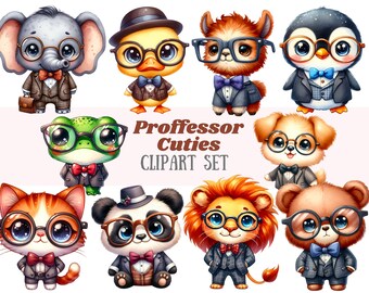 Watercolour Professor Animal Clipart Male School Teacher PNG Digital Image Download for Card Making Scrapbook Junk Journal Paper Craft
