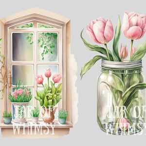 Watercolour Vintage Pink Tulip Clipart Pink Spring Flower PNG Digital Image Downloads for Card Making Scrapbook Junk Journal Paper Crafts image 8