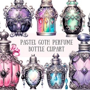 Acquerello pastello Goth bottiglia di profumo Clipart Halloween Fantasy PNG Download di immagini digitali per la creazione di cartoline Scrapbook Junk Journal Crafts