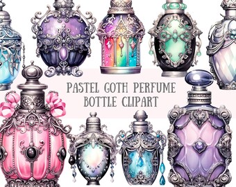 Watercolour Pastel Goth Perfume Bottle Clipart Halloween Fantasy PNG Digital Image Downloads for Card Making Scrapbook Junk Journal Crafts