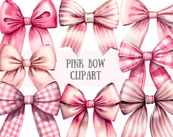 Watercolour Pink Bows Clipart - Candy Pink Satin Bow PNG Digital Image Downloads for Card Making, Scrapbook, Junk Journal, Paper Crafts