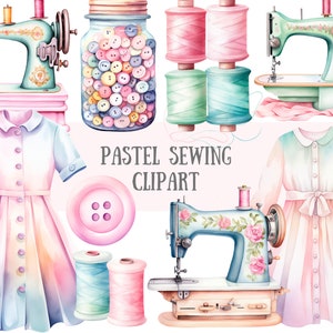 Watercolour Pastel Sewing Clipart Vintage Sewing Machine PNG Digital Image Downloads for Card Making Scrapbook Junk Journal Paper Crafts