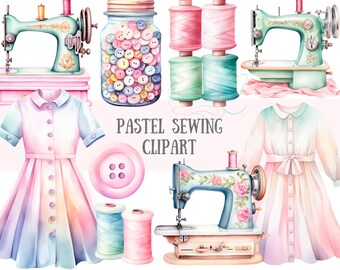 Watercolour Pastel Sewing Clipart Vintage Sewing Machine PNG Digital Image Downloads for Card Making Scrapbook Junk Journal Paper Crafts