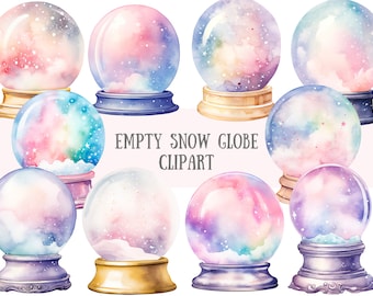 Aquarela vazio globo de neve clipart bola de cristal downloads de imagens digitais PNG para fazer cartões scrapbook lixo diário artesanato de papel