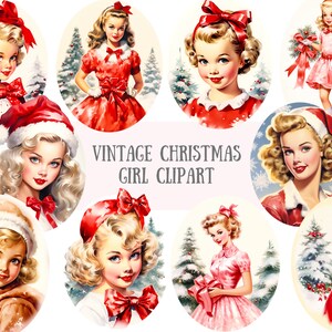 Aquarel vintage kerstmeisje clipart kerstmode png digitale afbeelding downloads voor kaarten maken plakboek junk dagboek papier ambacht