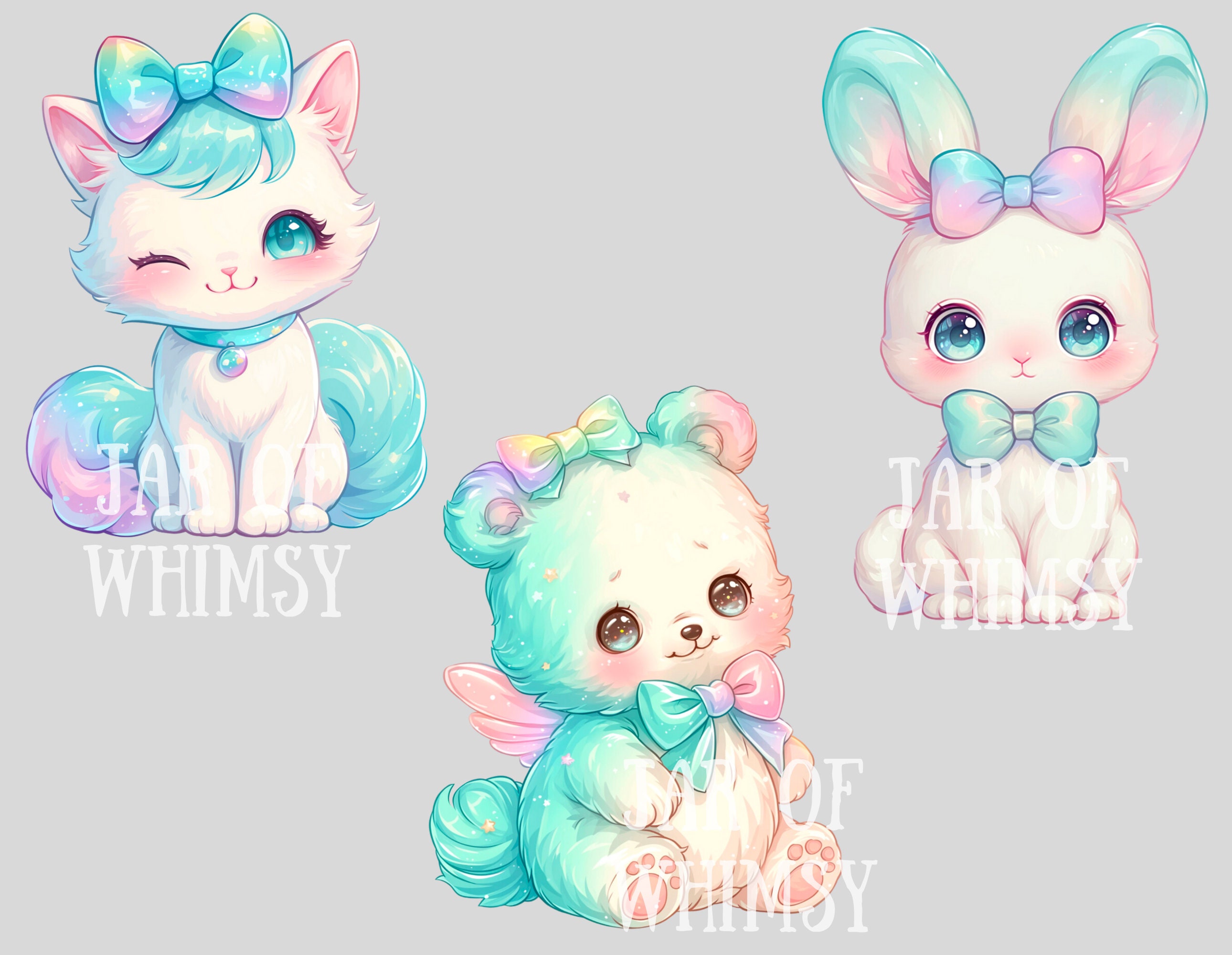 Watercolour Pastel Rainbow Animal Clipart Kawaii Animals PNG Digital ...