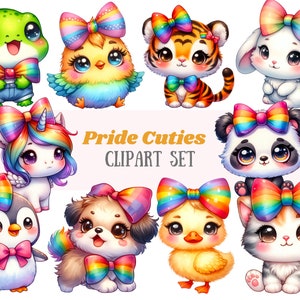 Aquarelle arc-en-ciel fierté animaux clipart Kawaii animaux PNG image numérique à télécharger pour la fabrication de cartes scrapbooking journal indésirable papier artisanat