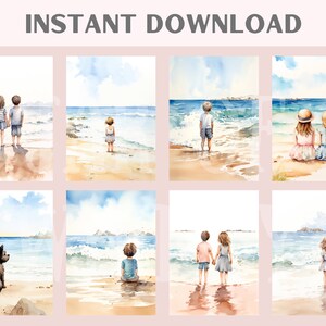 Watercolour Beach Days Clipart Seaside Seashore Digital Paper JPG Digital Image Downloads for Card Making Scrapbook Junk Journal Paper Craft image 2