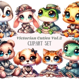 Watercolour Victorian Animal Clipart Kawaii Vintage Animals PNG Digital Image Download for Card Making Scrapbook Junk Journal Paper Craft