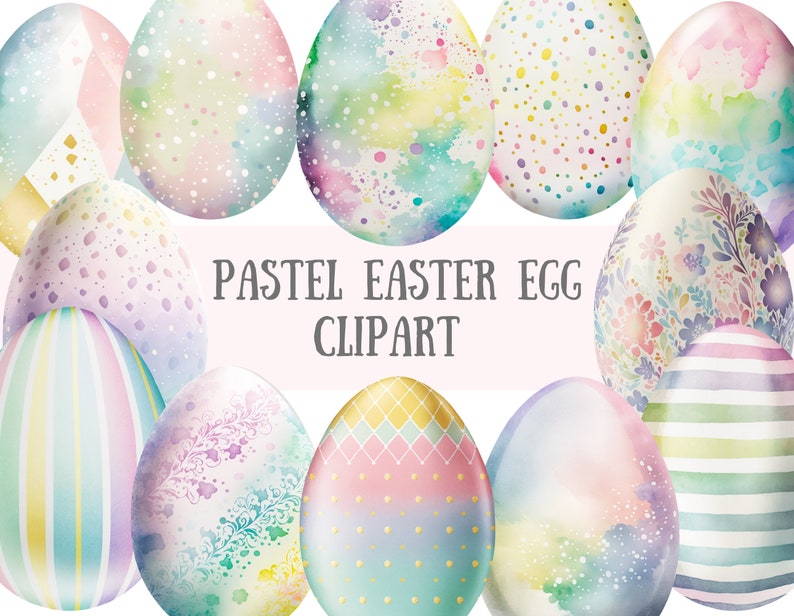 Watercolour Pastel Easter Eggs Clipart - Easter Rainbow PNG Digital